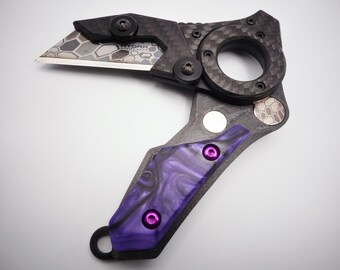 HYDRA EDC Utility Blade Craft Knife | Magnetic Flip Action Box Cutter | Purple Haze Kirinite & Carbon Fiber | Made in Canada | Men's Gift