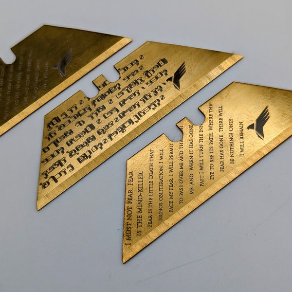 Laser Engraved "Dune Inspired" Gold Ti-Coated, 3-Pack SK2H Utility Blades for Crafts, Double-Sided Replaceable Custom Stanley Hobby Blade