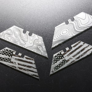Laser Engraved Flag & Topographic 4-Pack Utility Blades for Crafts, Double-Sided Replaceable Custom Stanley Hobby Blade for Workshop, image 1