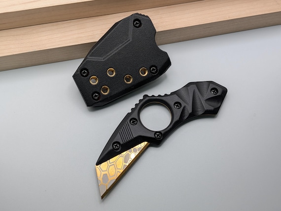 PRAETOR G10 Fixed Blade Utility Knife & Titanium Coated SK2H Blade Set - Gold