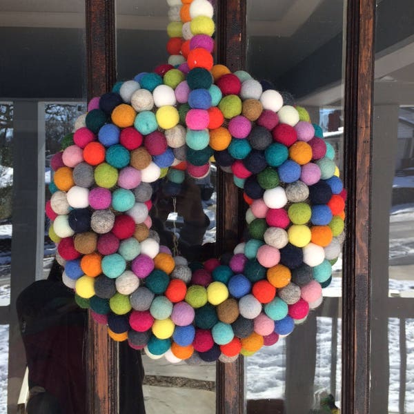 Colorful Felt Ball Holiday Wreath