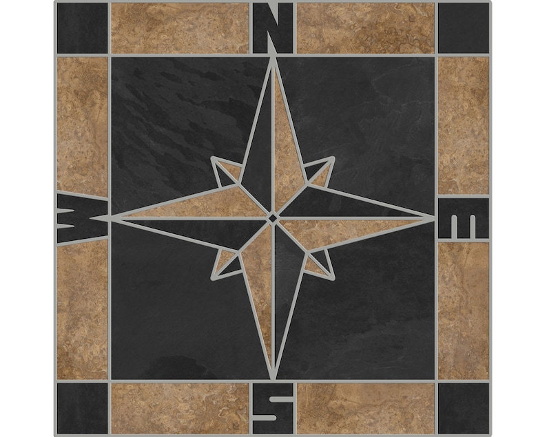 Tile Mosaic Medallion Natural Stone Square Harmony Compass Rose -black ...