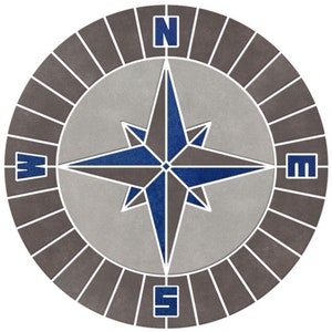 Voyager's Compass Rose Tile Mosaic Medallion  Ocean Blue & Soft Gray Porcelain Tile - Choose 16", 18", 24", 30", 36", or 48"