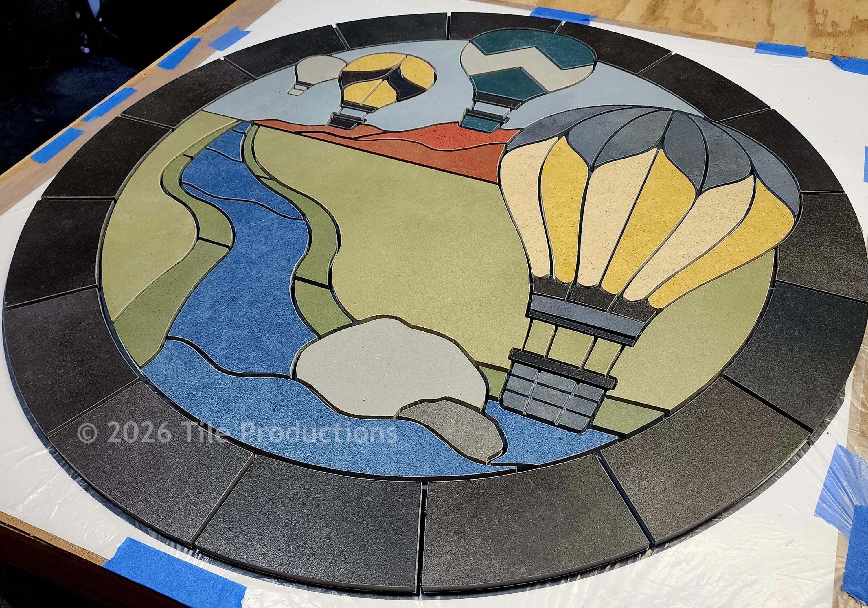 Hot Air Balloon Race Porcelain Tile Mosaic Medallion - Choose Your Size ...