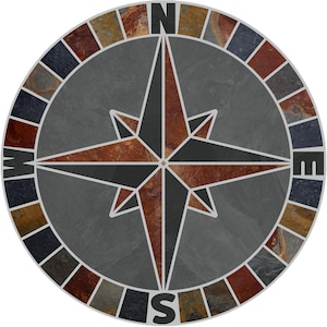 Rustic Charm Mosaic Medallion Mariners Compass Rose with NSEW - Choose from 12", 16", 18", 20", 24", 30", 36", 40", 48", 60", 72", 96"
