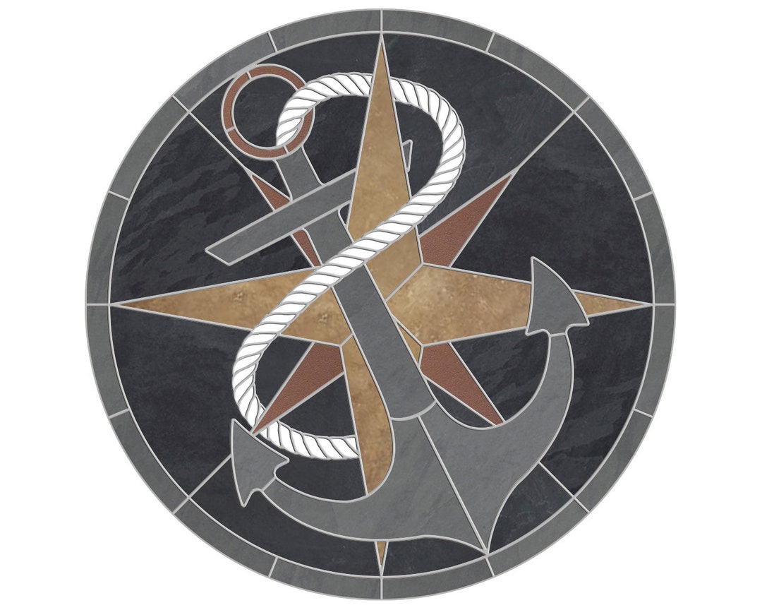 Natural Stone Travertine & Slate Tile Mosaic Medallion Anchor Rope ...