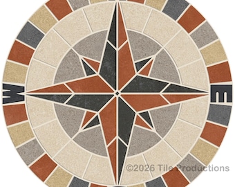Porcelain Tile Mosaic Medallion Mariners Compass - Round in Square - Many Sizes -3/8" Thick