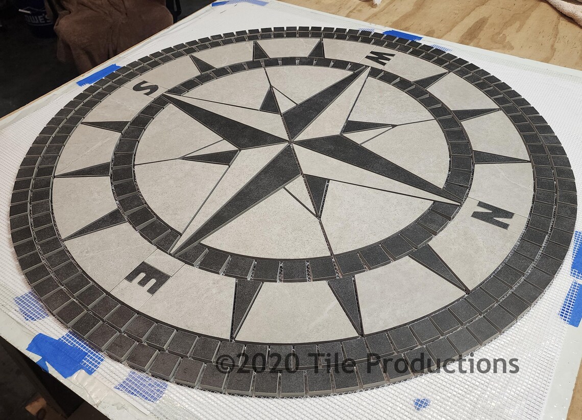 Handcrafted Porcelain Tile Classic Compass Rose Mosaic Medallion Made ...