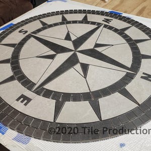 Handgjord porslinsplatte klassisk kompassros mosaikmedaljong tillverkad i USA - Välj 18", 24", 30", 36", 40", 48", 60", 72" eller 96" diameter