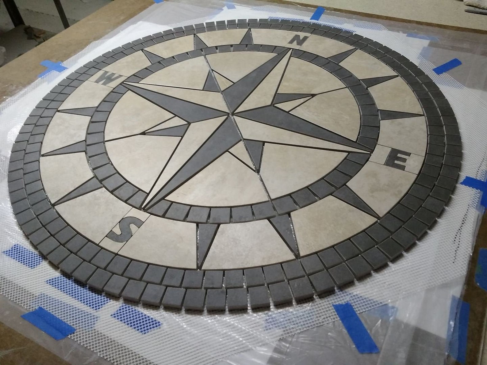 Handcrafted Porcelain Tile Classic Compass Rose Mosaic Medallion Made