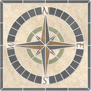 Square Radiance Natural Slate & Travertine Stone Tile Mosaic Medallion Compass Rose - Choose Your Size!