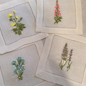 刺繍リネンヘムステッチカクテルガーデン野生の花