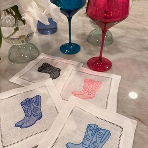 カウボーイブーツ リネン カクテルバー ヘムステッチ ナプキン