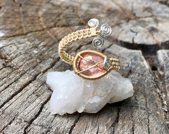 Rose Quartz 14ct. Goldfill and Sterling Silver Wrap Ring