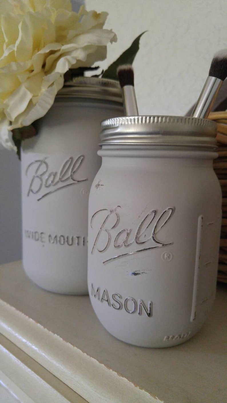 Mason Glas Bad Lagerung Kreide bemalt und beunruhigt Maurer | Etsy