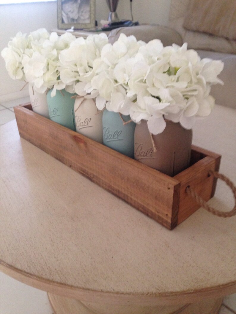 Mason Jar Centerpiece Chalk Painted Mason Jars Etsy