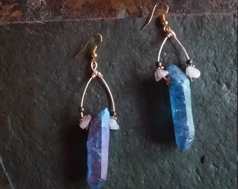 Rainbow titanium quartz crystal earring