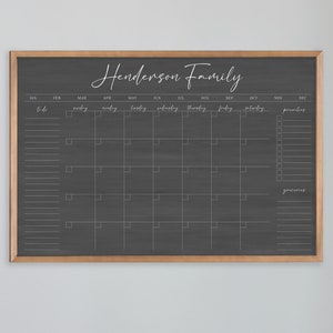 Framed Calendar with Personalized Title and Side Sections, Chalkboard Style Dry Erase Calendar for Family, Reusable Monthly Calendar Planner