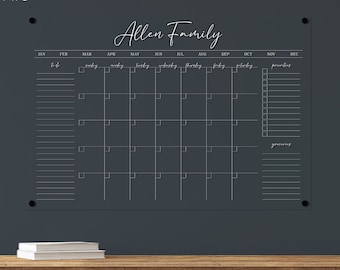 White Acrylic Calendar, Personalized Dry Erase Board, for any Dark Wall in your home, Available in White, Black, Blush, Navy, Grey or Jade