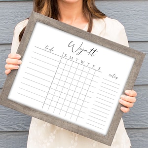 Weekly To Do List, Framed Chore Chart Poster, Dry Erase Board For Chores, Toddler Chore Chart, Personalized Gift For Kid From Parent