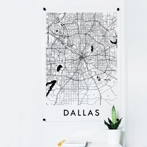 City Street Map of Dallas Printed on Acrylic, Dallas Texas Minimalist Street Map for your Wall