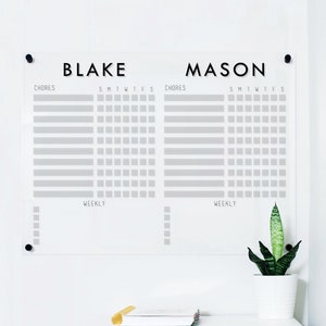 Chore Chart for 2 Kids | Personalized Dry Erase Acrylic Chore Board for Two Children