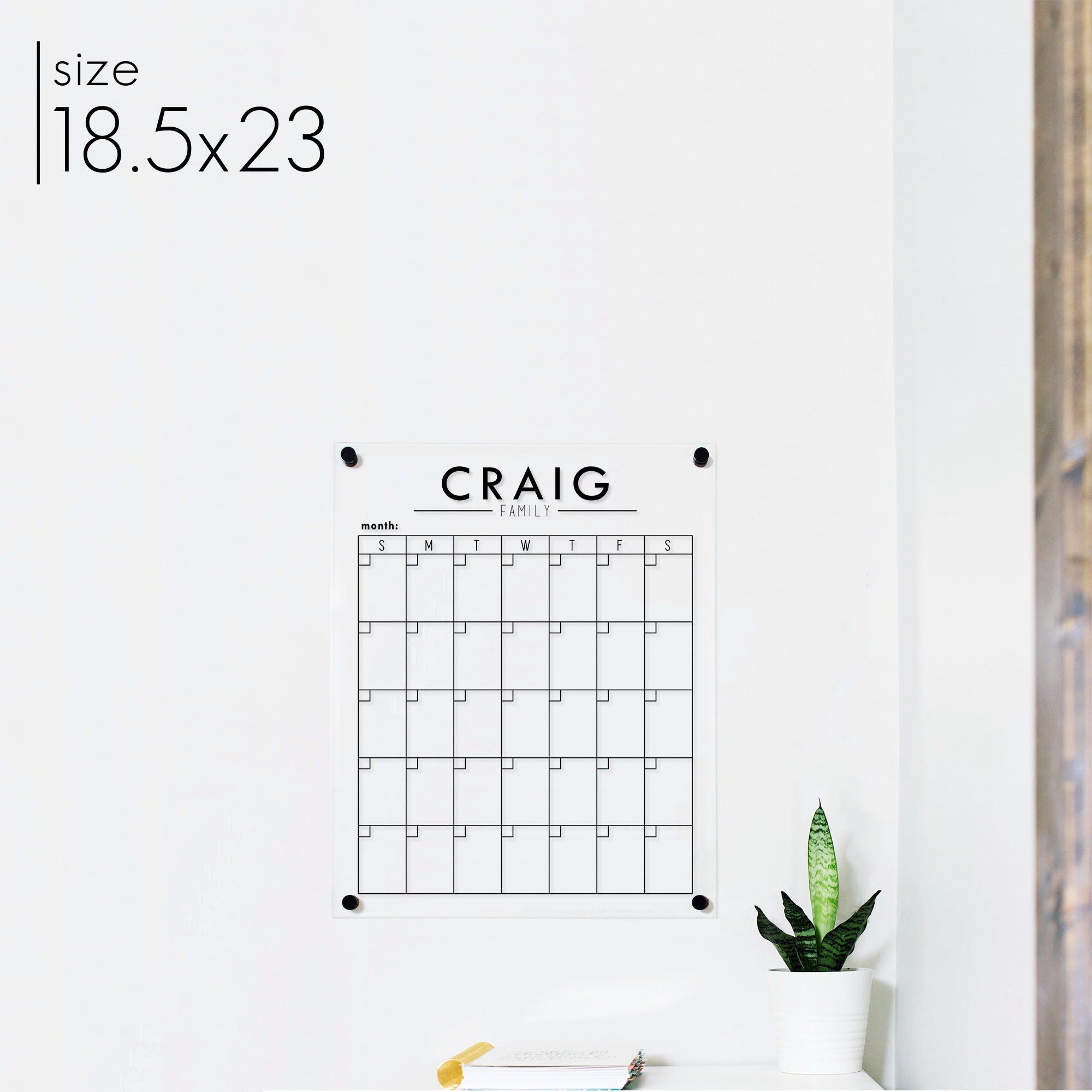 Dry Erase Acrylic Calendar, Personalized With Family Name, Clear