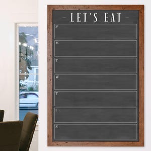 Framed Dry Erase Weekly Chalkboard Meal Planner Kitchen Decor | Rustic Chalkboard Style Framed Weekly Planner for Kids or Family