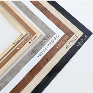 Craft, raw, almond,mocha, barnwood, white-washed, walnut, and black are the various frame color options.