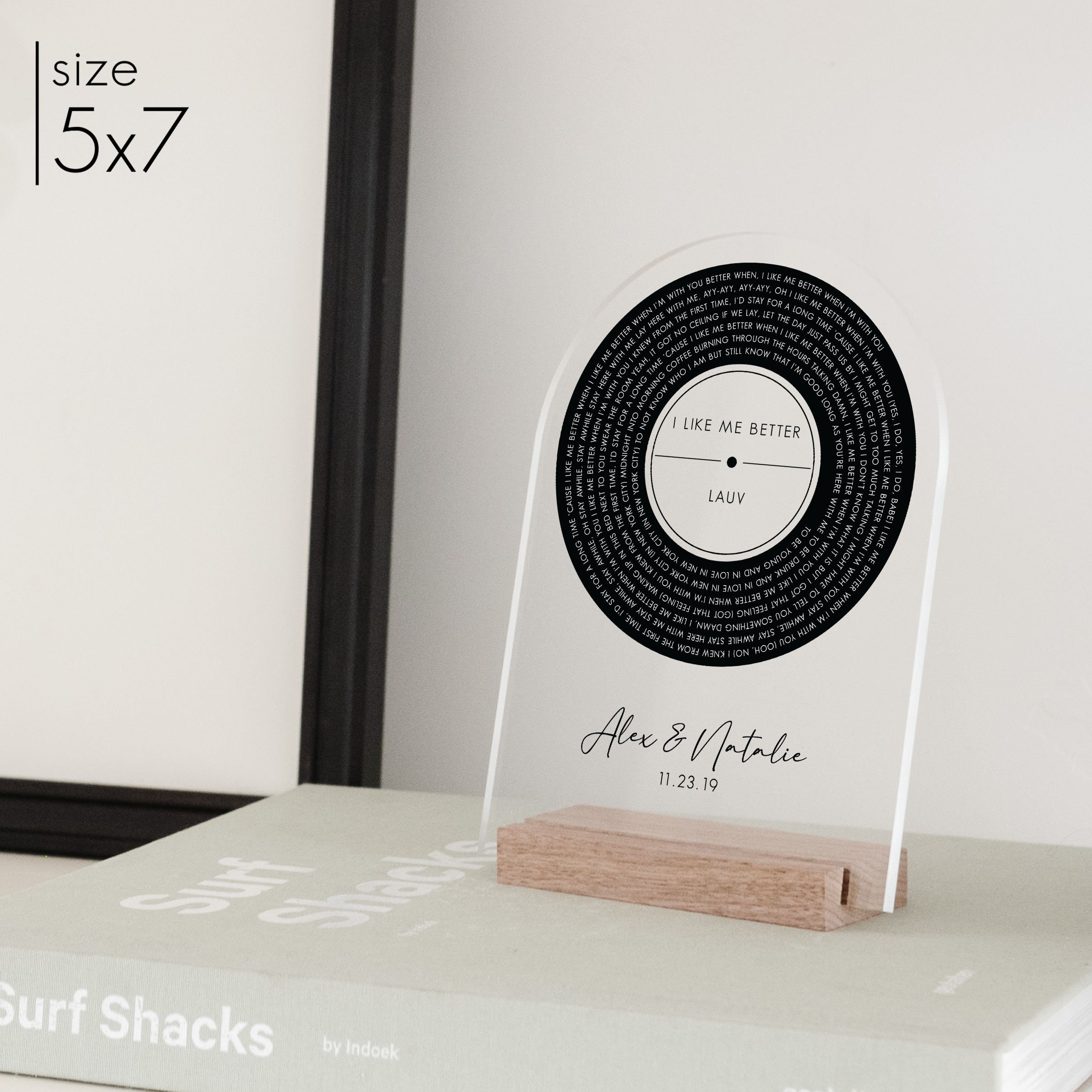 Personalized Vinyl Record Song with Lyrics on Acrylic with Wood Stand,  Mother's Day Gift for Her Personalized