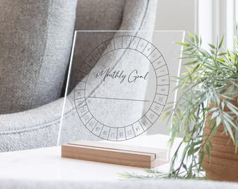 Dry Erase Monthly Goal Tracker on Acrylic with Wood stand | Habit Tracker for Productivity