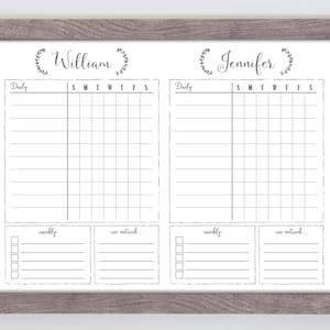 18x24 Two Child Dry Erase Whiteboard Chore Chart , Task Chart White Board, Framed Chore Chart, 2 kid, kid's daily routine board 1886 Barnwood