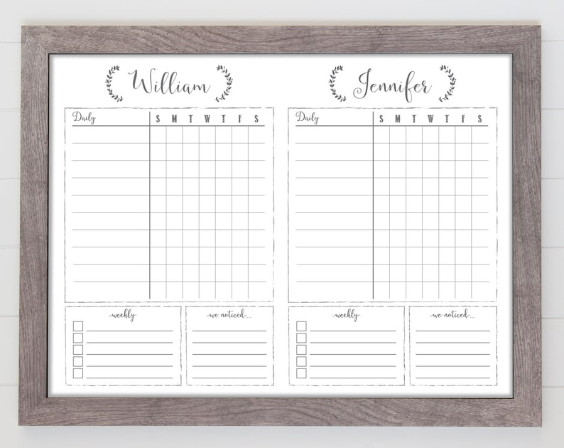 18x24 Two Child Dry Erase Whiteboard Chore Chart , Task Chart White Board, Framed Chore Chart, 2 kid, kid's daily routine board 1886 Barnwood