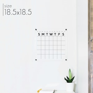 Minimalist Acrylic Calendar, Customized Bottom Notes, Monthly Dry Erase Calendar XX08/XX14 18.5" x 18.5"