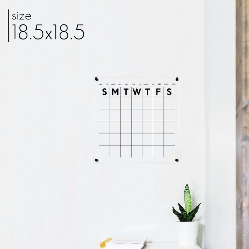 Minimalist Acrylic Calendar, Customized Bottom Notes, Monthly Dry Erase Calendar XX08/XX14 18.5" x 18.5"