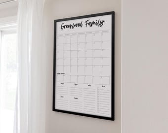 Framed Monthly Weekly Command Center Dry Erase Planner with Modern Cursive