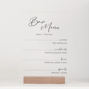 Personalized Acrylic Bar Menu for Wedding | Drinks Menu for Wedding, Reception or Bridal Shower | Signature Cocktails Menu on Clear Acrylic