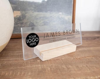 Clear Acrylic Name Plate with Custom Logo | Personalized Office Desk  Sign | Professional Office Decor, Graduation or Promotion Gift