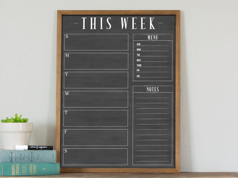 18x24 Weekly Calendar, Weekly Chalkboard Dry Erase Planner, Custom Framed Calendar for Command Center, Modern Simple Farmhouse 1864 Almond