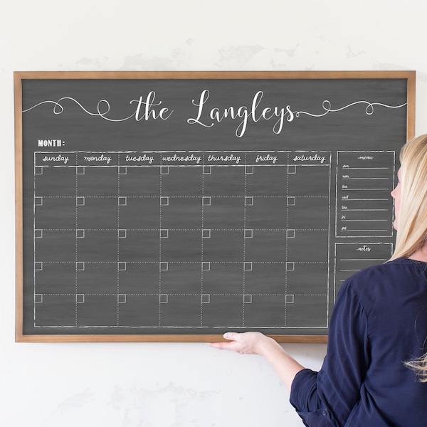 Personalized Dry Erase Chalkboard Calendar, Family Calendar, Framed Command Center, Horizontal Wall Calendar, Back To School Gift
