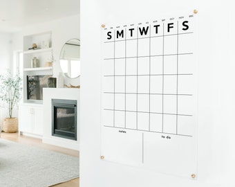 Minimalist Acrylic Calendar, Customized Bottom Notes, Monthly Dry Erase Calendar  #XX08/XX14