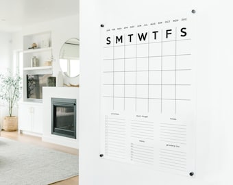 Large Minimalist Acrylic Wall Calendar | Family Command Center | Dry Erase Monthly Calendar