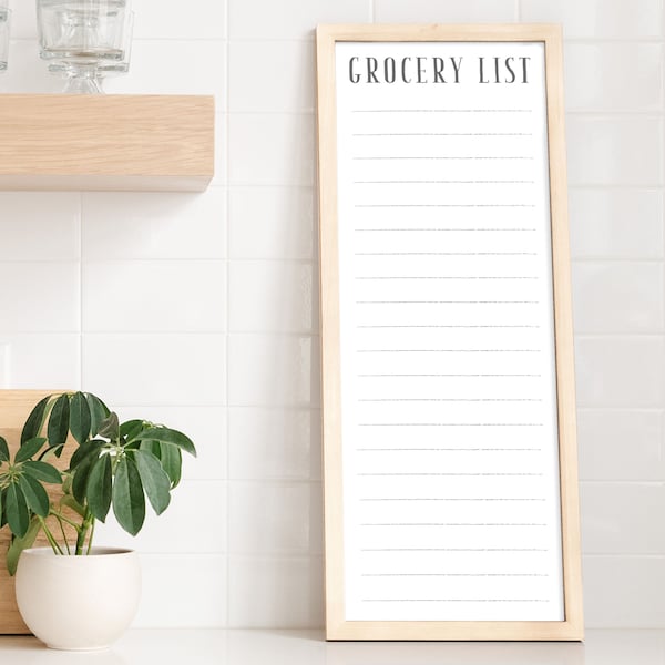 Framed Whiteboard Reusable Grocery List Planner for Wall | Dry Erase Custom Food Shopping List for Family