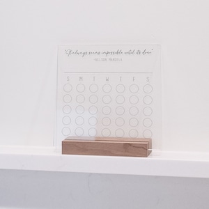 Personalized Goal Tracker on Clear Acrylic with Wood Stand for Desk or Counter | Habit tracker for weight loss or reading and more