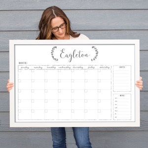 Large Wall Calendar, 24x36 dry erase reusable framed calendar, landscape, custom memo board, hanging calendar #3692