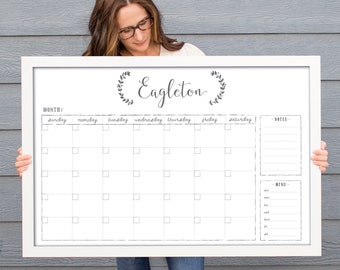 Large Wall Calendar, 24x36 dry erase reusable framed calendar, landscape, custom memo board, hanging calendar #3692