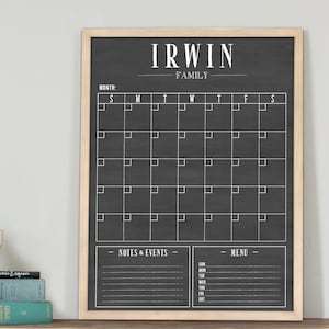Chalkboard Calendar Dry Erase, Personalized Family calendar, Modern Chic Family, Family Name Calendar for wall | Swanson