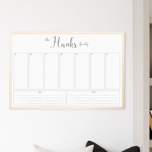 Framed Perpetual Whiteboard Weekly Calendar Personalized with Family Name | Dry Erase Weekly Schedule Planner for Homeschool or Household