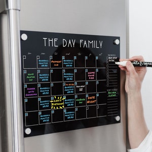 Personalized Fridge Acrylic Black Monthly Planner for Family | Dry Erase Black Magnetic Monthly Calendar for Fridge, Family Command Center