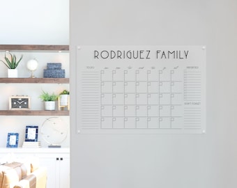 Personalized Clear Acrylic Calendar for Wall in Kitchen or Family Room | Customized Family Dry Erase Calendar for office decor Housewarming